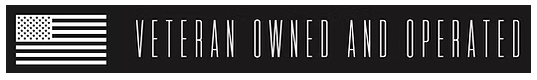 Veteran-owned and operated business logo featuring a stylized American flag, emphasizing support for veteran entrepreneurship and services.